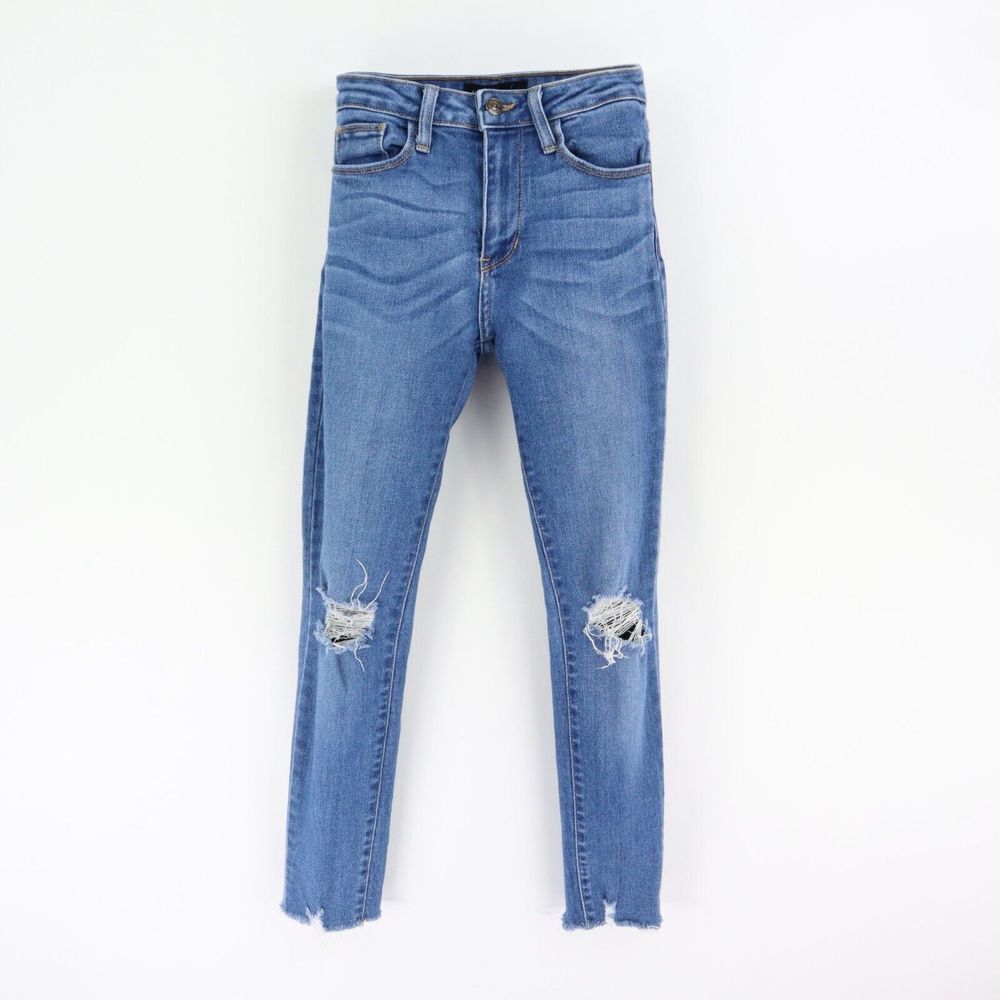 Just Black Skinny Jeans Women WAIST: 25-27 INCHES Blue Distressed Denim Cut-Off